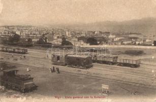 Vigo, Vista general con Estacion / railway station with trains (slightly wet damage)