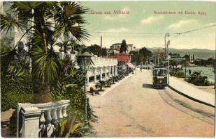 Abbazia, Opatija; Reichstrasse mit Elektr. Bahn / street view with tram