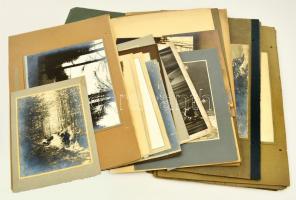 cca 1900-1930 Vegyes fotó tétel, összesen 24 db, köztük Ferencfalva, erdei vasút, gátak, filmfotó, többségük kartonra ragasztva, mappában 23x17 és 21x28 cm közti méretben
