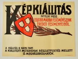 cca 1920-1930 Nemzeti Szalon Képkiállítás poszter, Bp., Merkur Műintézet, kis szakadással, 47x63 cm