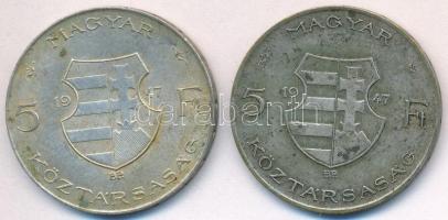 1947. 5Ft Ag "Kossuth" (2x) T:2-,3 patina