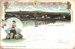1899 Hintersdorf, Wienerwald, folklore. Kunstanstalt Karl Schwidernoch, floral, Art Nouveau, litho