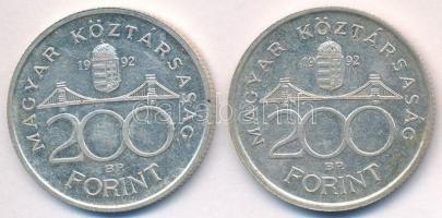 1992. 200Ft Ag "MNB" (2x) T:1-,2 kis patina