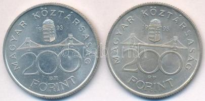 1993. 200Ft Ag "MNB" (2x) T:2 kis patina