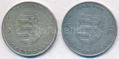 1947. 5Ft Ag "Kossuth" (2x) T:2-,3