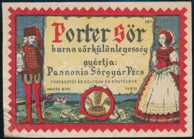 cca 1950 Pannónia Sörgyár, Porter sör sörcímke, 7,5x10,5 cm