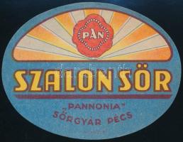 cca 1940 Pannónia Sörgyár, Szalon sör sörcímke, 9x11,5 cm