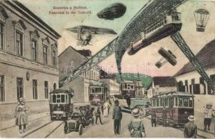 Bozovics, Bozovici; a jövőben montázslap. Káden József kiadása / in der Zukunft / in the future montage postcard (r)