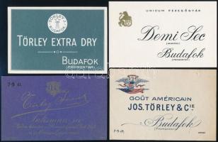 cca 1930-1940 4 db különféle Törley pezsgőcímke, köztük exportra gyártott is, 7x12 cm