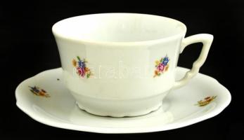 ZSolnay virág mintás teás készlet, matricás, jelzett, egyiken lepattanással