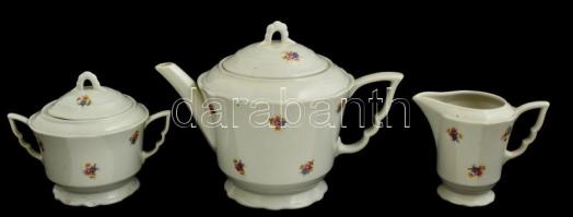 ZSolnay virág mintás teás készlet, matricás, jelzett, egyiken lepattanással