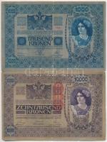1902. 1000K + 1918. 10.000K mindkettő piros "Deutschösterreich" felülbélyegzéssel T:III,II...