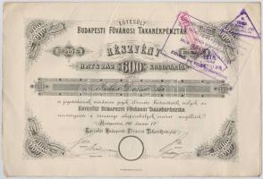 Budapest 1918. "Budapesti Fővárosi Takarékpénztár" névre szóló részvénye 600K-ról (6x) köz...