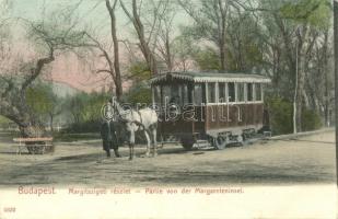 Budapest XIII. Margitsziget, lóvasút. Taussig A. kiadása / horse-drawn tram (EK)
