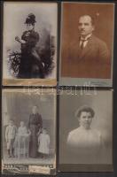 cca 1900 10 db különféle műtermi fotó: portrék, családi csoportképek, különböző méretben