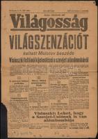 1947 Világosság napilap november 8-i száma, benne a szovjet atombomba hírével, viseltes állapotban