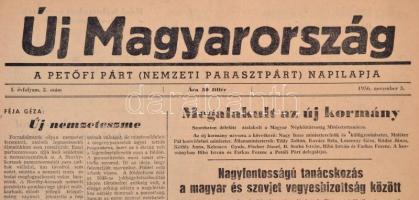 1956 Új Magyarország, a Petőfi Párt (Nemzeti Parasztpárt) napilapja, I. évf. 2. sz. november 3., a f...