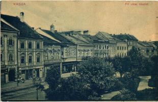 Kassa, Kosice; Fő utca, Novelly Sándor, Rohainger Géza, Tóth István, Vizy Domonkos üzletei. Marton Ilona kiadása / main street, shops (EK)