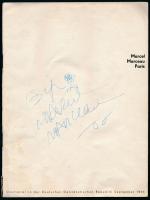 1966 Marcel Marceau: Paris. Gastspiel in der DDR. Ismertető prospektus, Marcel Marceau dedikációjáva...
