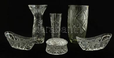 Ólomkristály vázák, tálak, bonbonier, hibátlanok, csiszoltak, összesen: 6 db, m:7-24 cm