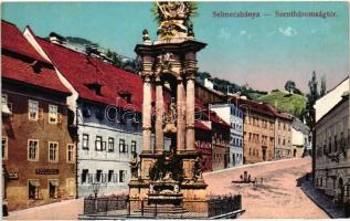 Selmecbánya, Banská Stiavnica; Szentháromság tér és szobor. Joerges kiadása / Trinity square and statue (EK)