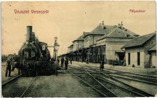 Versec, Vrsac; Vasútállomás, gőzmozdony. W. L. 104. / railway station, locomotive (EB)