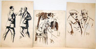 Balázs Árpád (1894-1981) 3 db illusztráció szignóval 17x25cm (közepes állapotban)