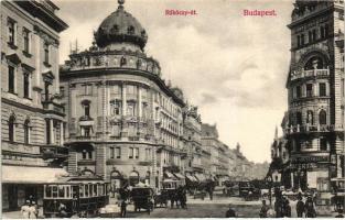 Budapest VIII. Rákóczi út,, villamosok, Kávéház, Drogéria, Kartschmardt üzlete. Divald Károly 1948-1908.