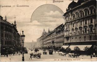 Budapest XIII. Lipót körút, Vígszínház kávéház, Brück Károly üzlete, villamosok