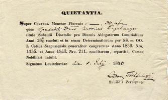 1840. Nyugta Lőcséről /Quittung
