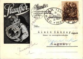 Stauffer és fiai sajtgyárak, Répcelak, reklám, hátoldalon árjegyzék / Hungarian cheese factory advertisement, price list on the backside, 1938 Ungvár visszatért So. Stpl