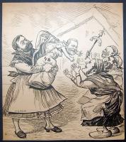 Hatos Sándor (1868-1907) Politikai karikatúra (tus, papír) szignóval 28x24cm