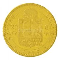 1890KB 8Ft/20Fr Au "Ferenc József / Fiume címer" (6,44g/0.900) T:2
 Hungary 1890KB 8 Fori...