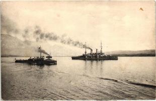 SMS Babenberg osztrák-magyar csatahajó és SMS Ulan Huszár-osztályú romboló / K.u.K. Kriegsmarine, Torpedobootzerstörter. Phot. A. Beer