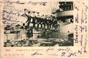 Az SMS Kaiser Karl VI páncéloscirkáló matrózai a fedélzeti ágyún; Alois Beer, Pola / K.u.K. Kriegsmarine, crusier ship crew
