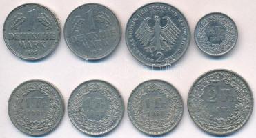 Vegyes: NSZK 1965-1990. 1M (2xklf) + 2M + Svájc 1981-1993. 1/2Fr + 1Fr (3xklf) + 2Fr T:2,2- Mixed: FRG 1965-1990. 1 Mark (2xdiff) + 2 Mark + Switzerland 1981-1993. 1/2 Franc + 1 Franc (3xdiff) + 2 Francs C:XF,VF