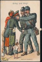 Krieg und Sieg! Antant hatalmak-ellenes mechanikus propagandalap / Anti-Triple Entente mechanical postcard, litho
