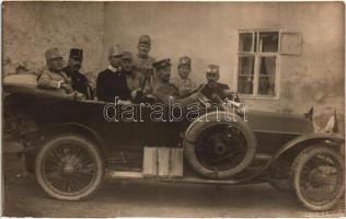 1915 Máramarossziget, Sighetu Marmatiei; Dandártörzs a háború elején autóban / WWI military officers in automobile at the beginning of the war. photo