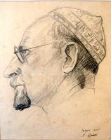 1935 Ék Sándor (1902-1975) Portré (ceruza, papír) (az 1972-es műcsarnoki gyűjteményes kiállítás anyagából) 20x30cm (szigno: Alex Kiel)