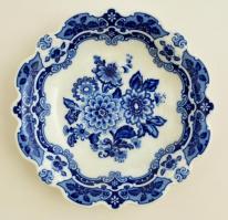 Kobaltkék német porcelán tányér, matricás, jelzett, kis kopásokkal, d: 20,5 cm