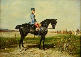 Olvashatatlan jelzéssel: Ferenc József a lovon. Olaj, falemez, keretben, 12×18 cm