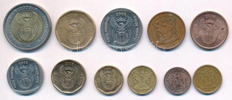 Dél-Afrika 1993. 1c Cu-acél + 1998-2006. 5c Cu-acél (2x) + 1996-2006. 10c Br-acél (2x) + 2005. 20c B...