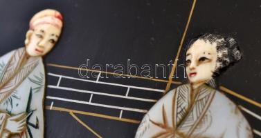 Kínai gyöngyházberakásos falikép, 18×22 cm