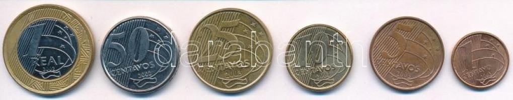 Brazília 2003. 1c Cu-acél + 2003. 5c Cu-acél + 2004. 10c Br-acél + 2003. 25c Br-acél + 2002. 50c Cu-...