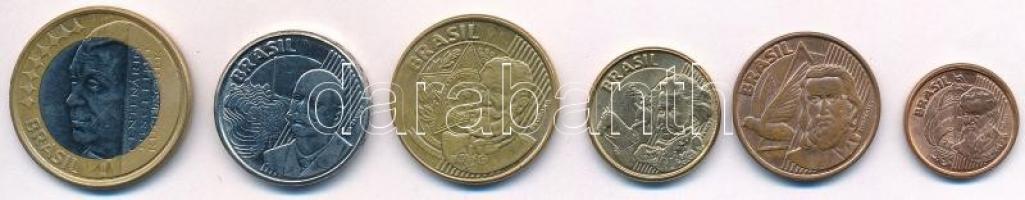 Brazília 2003. 1c Cu-acél + 2003. 5c Cu-acél + 2004. 10c Br-acél + 2003. 25c Br-acél + 2002. 50c Cu-...