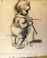 1935 Ék Sándor (1902-1975) Misu (Mischu) sorozat 5 darab kisfiús vázlat (ceruza, papír) (az 1972-es műcsarnoki gyűjteményes kiállítás anyagából) 25x30cm