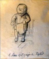 1935 Ék Sándor (1902-1975) Misu (Mischu) sorozat 5 darab kisfiús vázlat (ceruza, papír) (az 1972-es ...