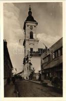 Komárom, Komárno; Református templom, Leona üzlete, drogéria / Calvinist church, pharmacy