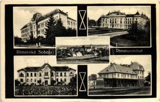 Rimaszombat, Rimavska Sobota; vasútállomás, vármegyeház / railway station, county hall