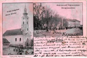 1898 Nagykanizsa, Felső templom, Kegyesrendi Főgimnázium. Fischel Fülöp kiadása, gránátrepesz által sérült lap (b)